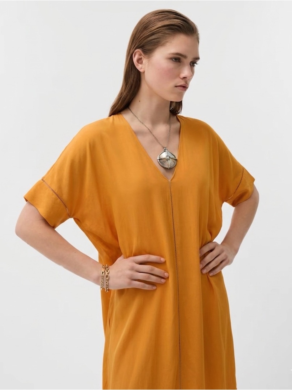 Adolfo Domínguez Orange Kaftan Tunic Dress Cover Up Top Small Lagenlook Summer